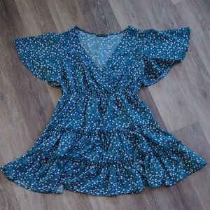 Shein Teal Butterfly Sleeve Dress